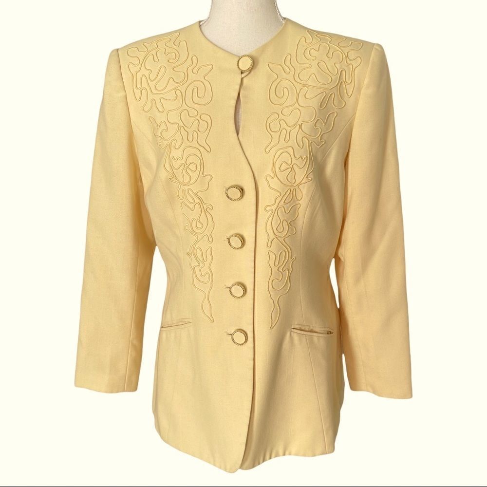 Morgan Miller Yellow Embroidered Long Sleeve Top Suit Size 10
